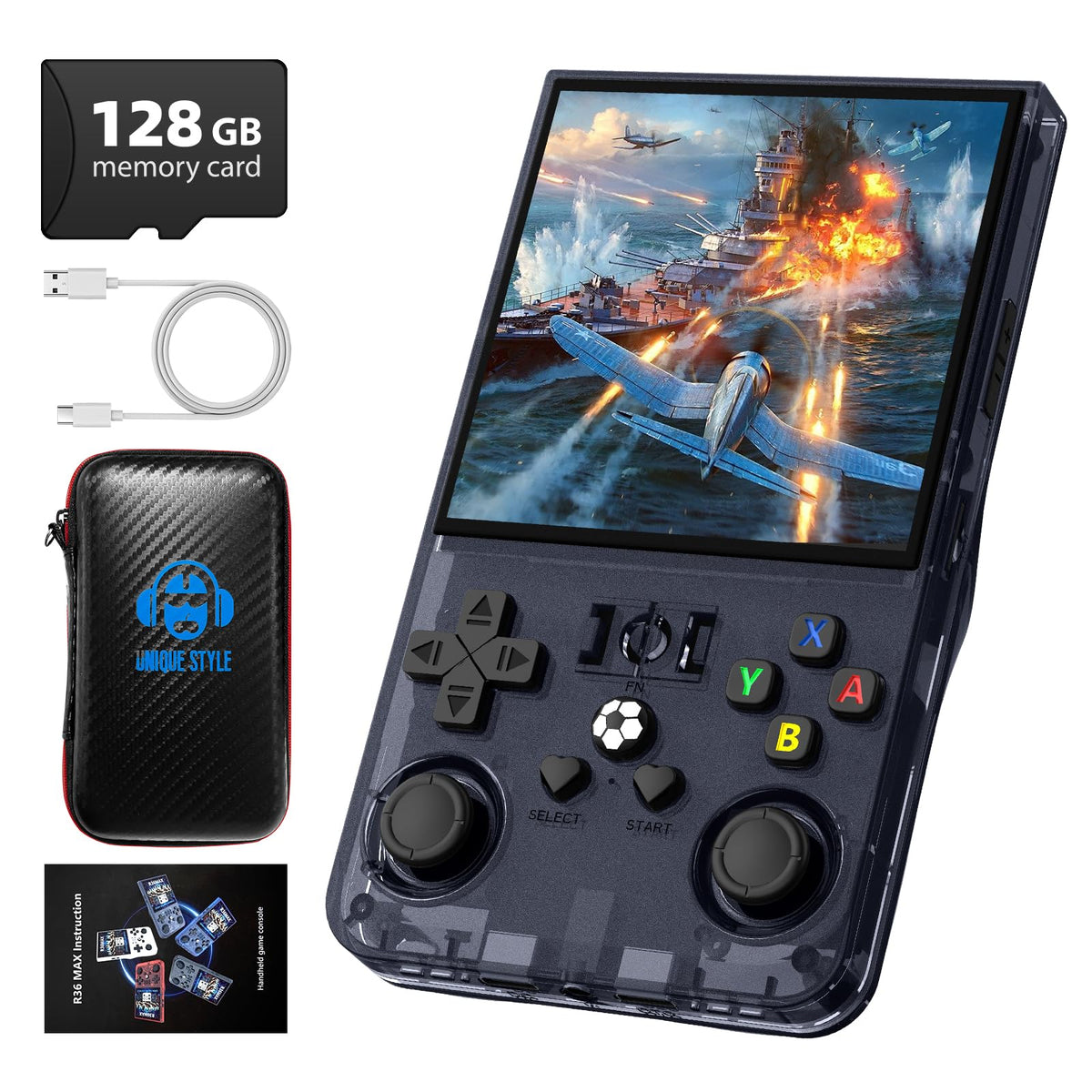 R36MAX Retro Handheld Game Console with 128G sd Card